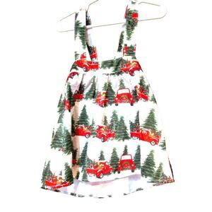 Handmade Girl's Jumper White with Christmas Trees Red Trucks Tieback Size 2T